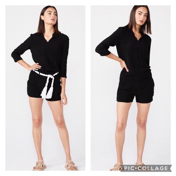 NWT Monrow Crepe Zip Up Romper in Black - Picture 3 of 13
